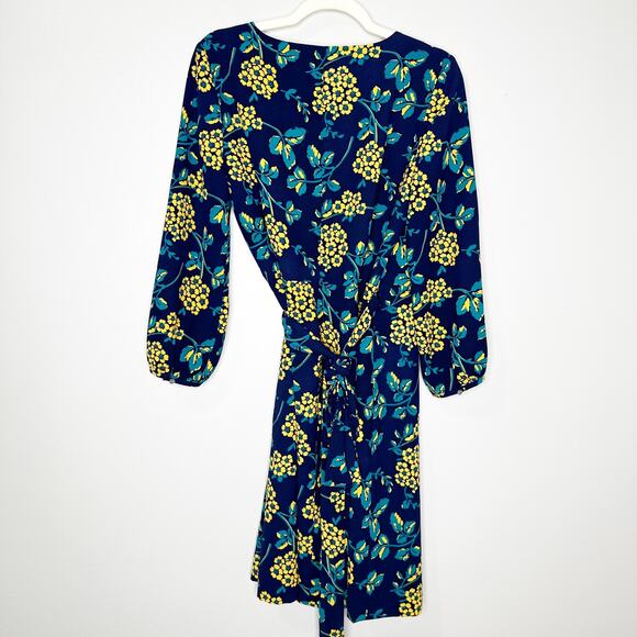 J Crew Blue Golden Floral Wrap Dress in 365 Crepe Size 6 NWT - Picture 3 of 9
